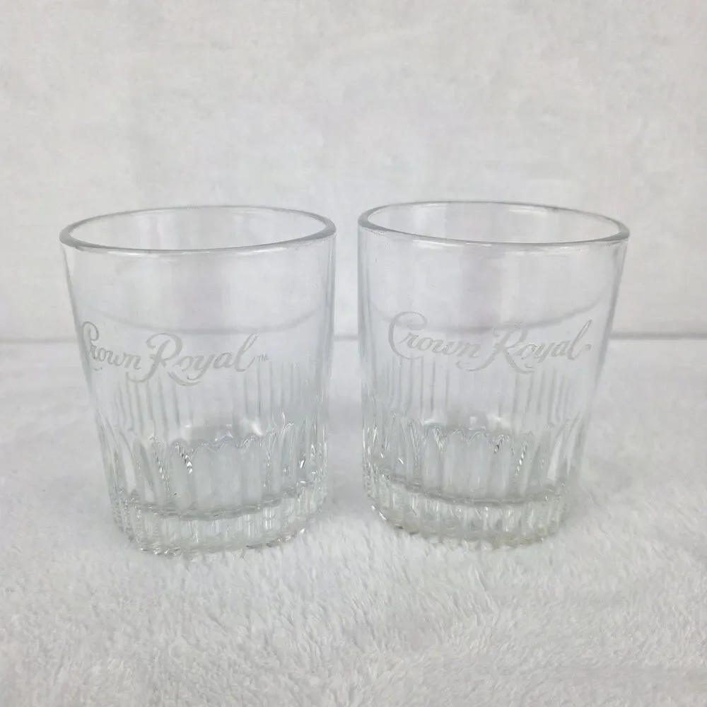 Set of 2 Crown Royal Whiskey Rocks Glasses Etched Logo Heavy Base Bar Tumblers